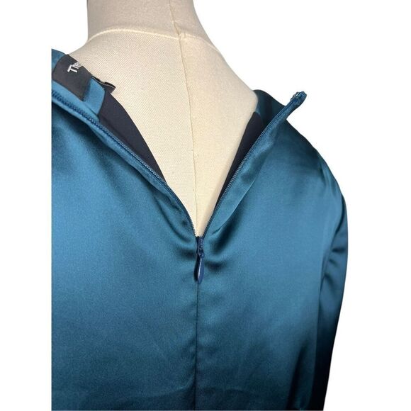 Theory Women’s 6 Satin Mini Dress Deep Arctic Teal Long Sleeve - Picture 8 of 9